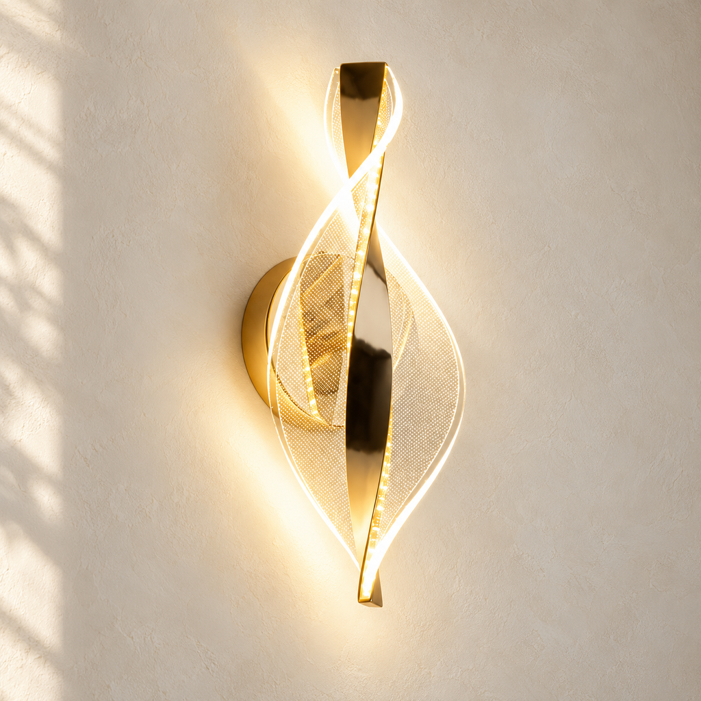 Applique murale LED dorée à rubans entrelacés — 30 cm — finition dorée, mise en scène